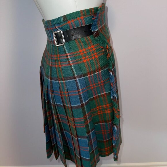 Vintage 70s Scotch House Plaid Pleated Wrap Kilt Skirt Fringe Dark Academia XXS - Picture 4 of 7
